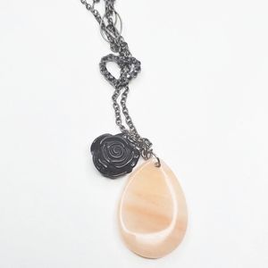 Long Lariat Agate Heart Rose Charm Chain Necklace